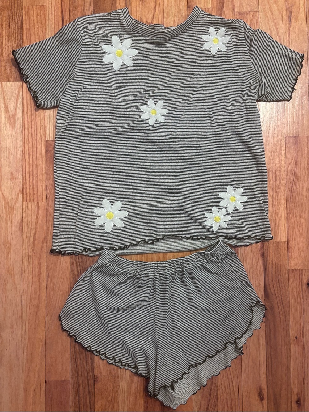 Striped Black & White Daisy Pajama Set